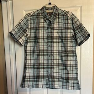 Eddie Bauer men’s white and blue short sleeve button down shirt size medium